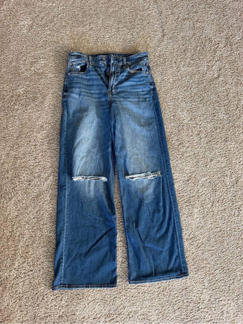 American Eagle Outfitters Blue Distressed Wide Leg Jeans